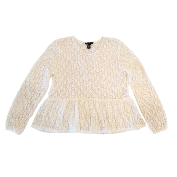 H&M Long Sleeve Sheer Lace Cream Ivory Blouse Size M Medium - Picture 3 of 4